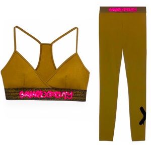 🍒SOLD🍒 NWT Savage X Fenty - 2-Piece Set : Green/Hot Pink Leggings Logo Set